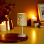 Amazon Brand – Solimo Ornamental Iron Tea Light | Stylish | for Indoors & Outdoors Décor | Cylindrical (White with Gold Texture)