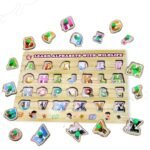 Adora Wooden Alphabet Puzzles with Pictures for Children, Montessori Educational Toy for Boys & Girls, Learning Letters Puzzle Board Toy, Puzzle Toys for 2 Years Old Boys, 26 Alphabet – Multicolor