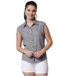FUNDAY FASHION Rayon Blend Women Regular Fit Solid Casual Sleevesless Shirt (in, Alpha, Medium, Regular, Grey)