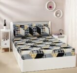 Amazon Brand – Solimo Polyester Placid Patch King Bedsheet with 2 Pillow Covers, 120 GSM, Multicolor, 144 Tc