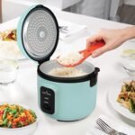 SOLARA One-Touch Pro Electric Rice Cooker 1.5 Ltr, Automatic Electric Cooker with Food Steamer & Grain Cooker, 400Watts, RiceCooker 1.5 Litre with Steam & Rinse Basket, Aqua