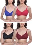 FIMS – Fashion is my style Women Cotton Blend Non-Padded Bra Non-Wired Mould Seamless Cup Solid Bras Cup-B Pack of 4, Black Blue Rani Maroon Size- 38