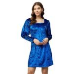 Carlton London Women’s Velvet Sheath Above The Knee Casual Dress (CL555_Blue_M)