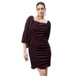 Marie Claire Women’s Spandex A-Line Above The Knee Dress (MC2369_Wine_XS)