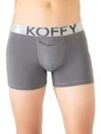 KOFFY Men’s Ebony Malleable Cotton Lycra Long Trunk with Minus Cutting Pouch I Wrinkle Free I Moisture Wicking Technology (Size: Large)