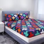 ZINNIA Super Soft Microfibre Printed bedsheet with 2 Pillow Cover – Double 229 x 254 CM (Erin Navy)