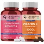 Carbamide Forte Japanese Reduced L Glutathione Tablets with Vitamin C from Amla Extract, Collagen, Lycopene Combo Pack for Skin Health (1000mg) – 30 Veg Tablets Each