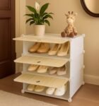 EXVITO Shoe Rack for Home Plastic, 3 Door Portable Shoes-Rack with Dustproof Door for Heels/Slippers/Boots, DIY Multi-Purpose Racks Organizer, Shoe-Storage Cabinet for Entryway – Green