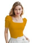 AVANOVA Women’s & Girls’ Solid Ribbed Boat Neck Puff Sleeves Tops for Women (Top 27 Mustard XL)