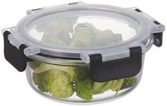 Amazon Brand – Solimo Borosilicate container 400ml- , Detachable Lid, Glass, Black