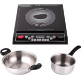 Pigeon 1800 W Induction Cooktop Push Button(Black, 19004335 with Stainless Steel Kadai 24 cm & Pan 16 cm)