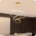 Murphy 3 Ring Modern LED Chandelier Ceiling Lamp | Gold Finish Pendant Light with 3 Color Modes (Cool White, Warm White, Natural White) for Living Room, Hall, Dining, Lobby – Pack of 1