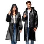 Robustt Unisex Raincoat With Hood – Black (Pack of 1) | Waterproof Rain Poncho | EVA Material | Reusable | Lightweight | Universal Size | Raincoat for Men and Women