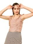 Rare Women Casual Peach Colour Shoulder Straps Solid Fitted Top