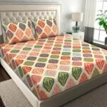 BSB HOME Pure Microfiber Jaipuri Rajasthani Prints Bedsheet for Double with 2 Pillow Covers 120tc Breathable Wrinklfree Color – Beige & Green