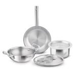 Bergner Tripro Triply Stainless Steel Cook Serve N Keep 5 Pcs Cookware Set – 24cm/3L Kadai with Lid, 22cm/1.5 L Frypan, 16cm/2 L Tope with Lid, Event Heating, Less Oil Use – Induction and Gas Ready