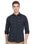 Parx Men’s Cotton Print Slim Shirt (XMSS08579-B8_Blue S)
