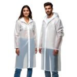 Robustt Unisex Raincoat With Hood – Transparent (Pack of 1) | Waterproof Rain Poncho | EVA Material | Reusable | Lightweight | Fashionable | Universal Size | Raincoat for Men and Women