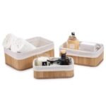 Lifelong Bathroom Organiser | 3 – Bamboo Makeup Basket, Countertop, Perfume Shelf & Water-Resistant Tray for Toiletries | Elegant & Functional Storage Solution for Counter & Table Accessories