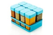 Stewit 8 Pcs Sets Airtight Home Storage Rasoi Box Spice Storage Jar Masala Box Spice Container Storage Idle for, Easy Flow Spice Storage Container with Tray (Large)