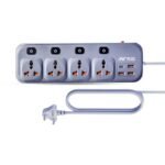 Ant Plus Electric PS431 Power Strip Individual Power Switch,10ft Universal Extension Cord 4 AC Outlets 3USB 1Type C PD Port, Max 2500W, 220-250v, Multiple Outlet Extender for Home Office Store_ Grey