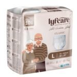 Lyfcare Classic Adult Diapers Large Size (L) – 10 Units | Unisex Diapers Pants Style | Waist (75-100 cm) | Wetness Indicator, Super Absorption, 360° Protection & 0% Leakage | For Men & Women