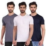 London Hills Men Polyester Solid Round Neck Multicolor Half Sleeve Slim Fit T-Shirt, Large
