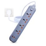 Ant PS421 Power Strip,10ft Universal Extension Cord 4 AC Outlets 2USB 1 Type C PD Ports, Flat Plug, Max 2500W, 220-250 Volts, Multiple Outlet Extender for Home Office Store_ Grey