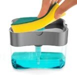 RAYMOX 2 in 1 Soap Dispenser for Bathroom Accessories Dishwasher Liquid Holder Liquid Dispenser Pump 400 ML with Sponge Holder Kitchen Sink Accessories Items (Multi-Color) (Square)