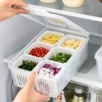 Shuttle Art Fridge Storage Box with Lid, Airtight Refrigerator Stackable Food Fruit Storage Containers, Storage in Kitchen,draining Crisper Refrigerator Food Box(6 Compartments) (1)