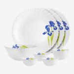 cello Pack of 10 Opalware Dazzle Opalware Blue Iris Dinner Set | Crockery Set | Blue Dinner Set(Blue, White, Microwave Safe)