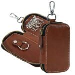 Storite PU Leather Large Key Case Pouch Wallet Keychain Key Holder with 6 Hooks Zipper Closure – Brown