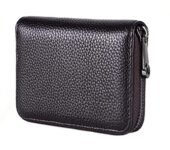 VOGARD Genuine Leather Unisex Credit Card Holder Wallet Rfid Blocking Secure Card Case Id Case Organizer Zipper Wallet (Pop60-Brown-New)