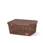 Nayasa Flower Storage Plastic Basket Medium (29 cm X 21 cm X 14 cm, Dark Brown) (SSB050)