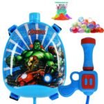 GRAPHENE Avengers Holi Pichkari Superhero Water Gun for Kids 1.1L High Pressure Long Throw Backpack Tank with Adjustable Strap 100 Water Balloons 1pkt Herbal Gulal Outdoor Summer Fun