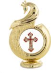 INTERNATIONAL GIFT Gold Plated Jesus Cross Symbol In Peacock Shape | For Car Dashboard Decorative Showpiece – 12 cm(Brass, Gold)