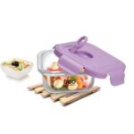 Treo by Milton Lumino Fresh Square 320 Borosilicate Glass Containers for Kitchen I Microwave Safe I Leak Proof with Air Vent Lid I 320 ml, Set of 1, Purple