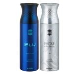 AJMAL Blu & Evokesilverhim Liquid Deodorants Gift For Men (200 Ml, Pack Of 2)