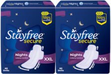 STAYFREE Secure Nights Cottony Comfort XXL 40| Upto 100% leakage protection| Odor Control Sanitary Pad(Pack of 80)