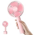 UN1QUE Mini Hand Fan Rechargeable, Powerful Brushless Motor Handheld Fan, 3 Speed Large Blades, 1800mAh Battery, Personal Small Fan with Base for Women and Men
