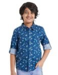 Amazon Brand – Jam & Honey Boys 100% Cotton Printed Full Sleeves Regular Fit Shirt | Age 2-12 Years, Blue