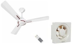 Havells Ambrose 1200mm Energy Saving with Remote Control 5 Star Decorative BLDC Ceiling Fan (Pearl White Wood, Pack of 1) Ventil Air DX 150mm Exhaust Fan (White)