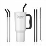 Cockatoo Stainless Steel Double Insulated Tumbler Water Bottle for Hot, & Cold Drink | Leakproof Handle Sipper Tumbler with 2 Reusable Steel Straw, 2 LID & 2 Brushes|1.2L White