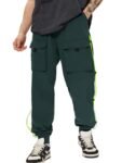 The Souled Store Solids: Dark Green Men and Boys Drawstringed Cotton Blend Baggy Fit Cargo Joggers