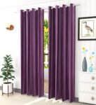 Decoholic Punching Solid Wine Polyester Door Curtains 8 feet, Pack of 1 Panel with 3-inch fold-Over hems on Bottom and Grommet Top Plain Parda W48 x L96 inches (1 Piece, Wine)