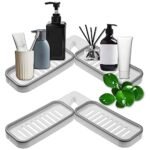 JIALTO 1PCS Foldable Corner Shelf, No Drilling Adhesive Bathroom Organiser, Punchless Bathroom Corner Frame, Storage Soap Holders Rack for Bathroom,Kitchen Grey