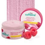 mCaffeine Brightening Raspberry Body Scrub | Tan Removal | AHAs – Lactic & Glycolic Acid, Niacinamide | Vitamin C Rich for Brighter, Soft Skin | Remove Dry, Dead Skin | Fruity Berries Aroma – 175g