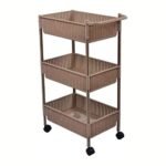 Nayasa Rope Trolley 3 Layers | Kitchen Organizer | Kitchen Shelf Organizer | Vegetable Basket for Onion,Potato | Vegetable Trolley with Wheels | 50.8 X 29.5 X 81.3 cm | Brown