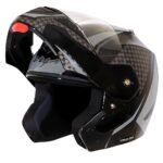 Vega Crux Dx Checks ISI Certified Gloss Smooth Finish Flip-Up Helmet for Men and Women with Clear Visor(Black Silver, Size:M)