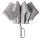 Zemic UV Umbrella with Novelty Carabiner Handle, Travel Umbrellas for Rain and Sun Windproof Compact, Automatic Open Close, 8 Ribs, Portable Umbrella for Men and Women (Grey)